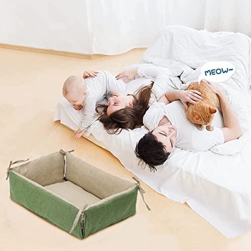 DINGC Cama para Gatos Doble Uso para Mascotas, Cama Viscoelastica para Perros Pequeños Antimordeduras Rellena de Algodón y Lino Hueca, Nido de Gato Cómoda y Transpirable (18,1"×15,0"×4,7", Verde)