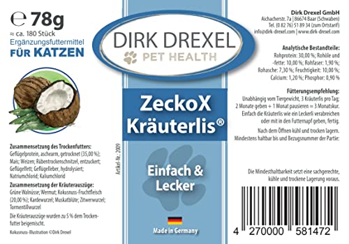 Dirk Drexel ZeckoX Herblis para gatos | Perros Trata con extractos de hierbas | Dieta natural con comino negro, coco y cardo