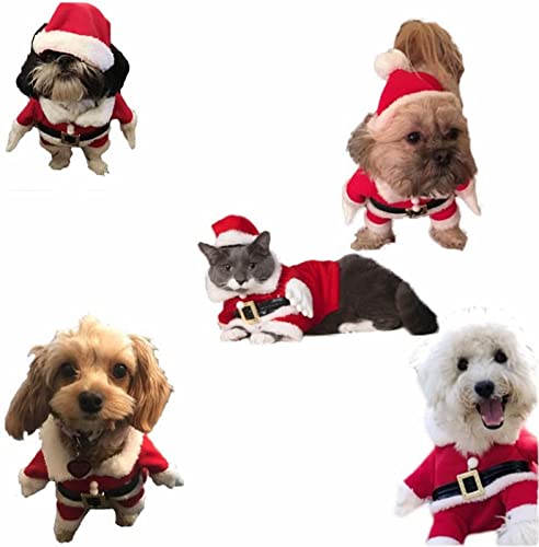 Disfraces de Navidad Para Mascotas Traje de Perro Con Gorra Traje de Papá Noel Sudaderas Con Capucha Para Perros Disfraces de Navidad Para Gatos Traje Fiesta Cálido En Invierno (Rojo) A,XS