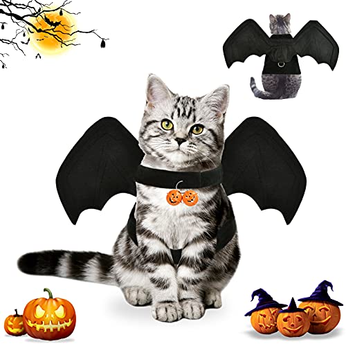 Disfraz De Halloween del Gatos Perros,Halloween Disfraz De ala De Murciélago Disfraz De Gato,alas Murcielago,con 2 Campanas de Calabaza,Ajustable,Apto para Cachorros y Gatitos Cosplay. (L)