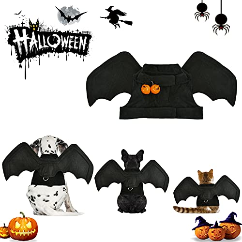 Disfraz De Halloween del Gatos Perros,Halloween Disfraz De ala De Murciélago Disfraz De Gato,alas Murcielago,con 2 Campanas de Calabaza,Ajustable,Apto para Cachorros y Gatitos Cosplay. (L)