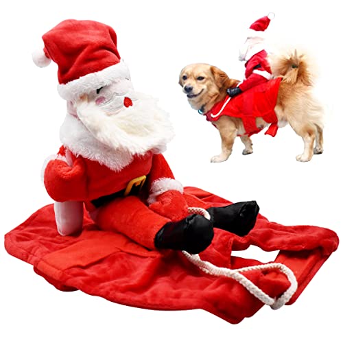 Disfraz de Perro de Santa,Tianher Lindo y Gracioso Traje de Montar de Papá Noel Disfraces de Navidad para Perros y Gatos Adecuado para Juegos de rol y Vestimenta Festiva (Código L)