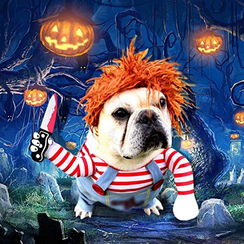 Disfraz de Perro Mortal para Perro de Miedo, Ropa de Halloween, Cosplay, muñeca Chucky, Disfraz de Perro, para Fiestas de Perro, Ideal para Perros Grandes y pequeños