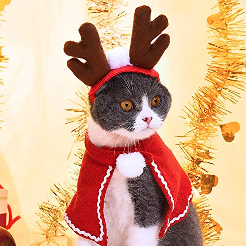 Disfraz de perro para mascotas, capa de Navidad, gorro de Papá Noel, bufanda, sombrero de astas, pajarita, bonito disfraz de Navidad para gato, regalo