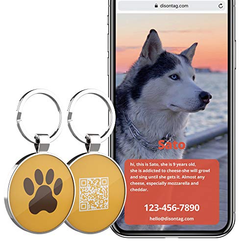 DISONTAG Placas para Perros,Placa para Perros Personalizadas, Etiqueta de identificación de mascota,QR posterior directo al perfil Guardar y mostrar información | Modificable