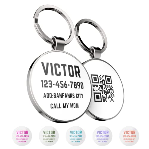 DISONTAG Placas para Perros,Placa para Perros Personalizadas, Etiqueta de identificación de mascota,QR posterior directo al perfil Guardar y mostrar información | Modificable