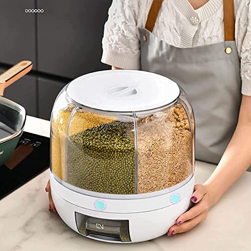 Dispensador de alimentos giratorios de 6 redes - Recipiente de almacenamiento de arroz y grano, salida de arroz de un solo clic, adecuado para arroz, alimentos para mascotas, frijoles