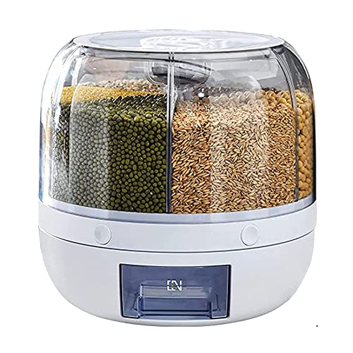 Dispensador de alimentos giratorios de 6 redes - Recipiente de almacenamiento de arroz y grano, salida de arroz de un solo clic, adecuado para arroz, alimentos para mascotas, frijoles