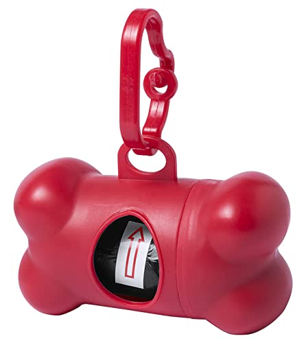 Dispensador de Bolsas Caca Perro Multicolor con Mosquetón + 15 Bolsas _ Porta Bolsas Caca Perro (ROJO)