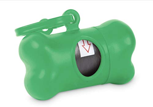 Dispensador en Forma de Hueso de Bolsitas Coletoras de Excremento de Perros y Mascotas - Porta Bolsas de Desechos Heces Caca + 15 Bolsas (Verde)