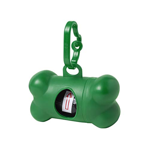 Dispensador en Forma de Hueso de Bolsitas Coletoras de Excremento de Perros y Mascotas - Porta Bolsas de Desechos Heces Caca + 15 Bolsas (Verde)