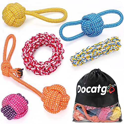 Docatgo Juguetes para Perros, Masticar Interactivos，Hecha de Algodón y Cuerda de Nylon Seguro Sano Juguete Interactuar Adecuado para Medianos Juguetes Perros（6 Piezas）