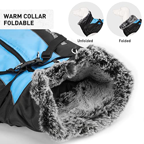 Dociote Abrigo para Perro con Arnes - Reflectante de Invierno Chaqueta Ropa con Forro Polar para Perros medianos y Grandes Azul 6XL