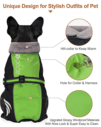 Dociote Abrigo para Perros pequeños y medianos Invierno Ropa Impermeable y Orificio Reflectante Chaquetas con Orificio Verde M