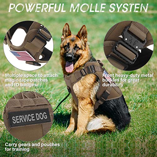 Dociote Arnés táctico para Perro pequeño Grande sin tirones con asa, Chaleco Militar, arnés de Patrulla Ajustable para Perro de Trabajo con Hebillas, Clips de Correa, a Prueba de Escape Khaki L