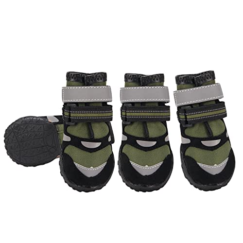 Dociote Botas Protectoras para Perros Juego de 4, Zapatos de Nieve para Perros con Suela Antideslizante Cierre de Invierno Impermeable Antideslizante para Perros Medianos Verde 5#