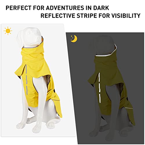 Dociote Chubasquero para Perros con Cuello Alto, Impermeable Abrigo Perros con Capucha y Orificio para la Correa, Reflectante Ajustable Impermeable para Perros Medianos y Grandes Amarillo 4XL