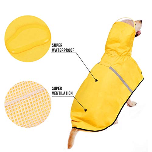 Dociote Impermeable para Perros Grande Ajustable Respirante Capa de Lluvia Chubasquero con Capucha & Collar Agujero para Mascotas Perro Mediano Grande PU Amarillo Amarillo 5XL