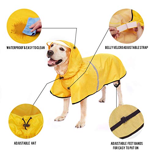 Dociote Impermeable para Perros Grande Ajustable Respirante Capa de Lluvia Chubasquero con Capucha & Collar Agujero para Mascotas Perro Mediano Grande PU Amarillo Amarillo 5XL