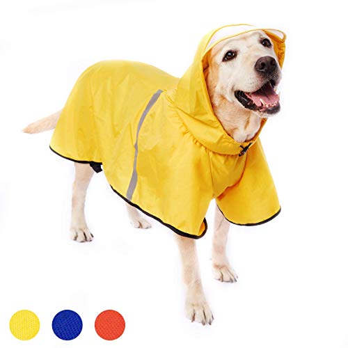 Dociote Impermeable para Perros Grande Ajustable Respirante Capa de Lluvia Chubasquero con Capucha & Collar Agujero para Mascotas Perro Mediano Grande PU Amarillo Amarillo 5XL