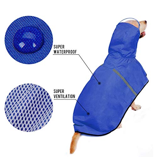 Dociote Impermeable para Perros Grande Ajustable Respirante Capa de Lluvia Chubasquero con Capucha & Collar Agujero para Mascotas Perro Mediano Grande PU Amarillo Azul 4XL