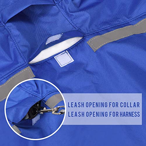 Dociote Impermeable para Perros Grande Ajustable Respirante Capa de Lluvia Chubasquero con Capucha & Collar Agujero para Mascotas Perro Mediano Grande PU Amarillo Azul 4XL