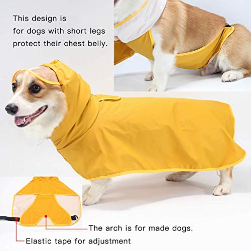 Dociote Impermeable para Perros Mascotas Ajustable Respirante Capa de Lluvia Chubasquero con Capucha & Collar Agujero para Perro pequeño Mediano PU Amarillo