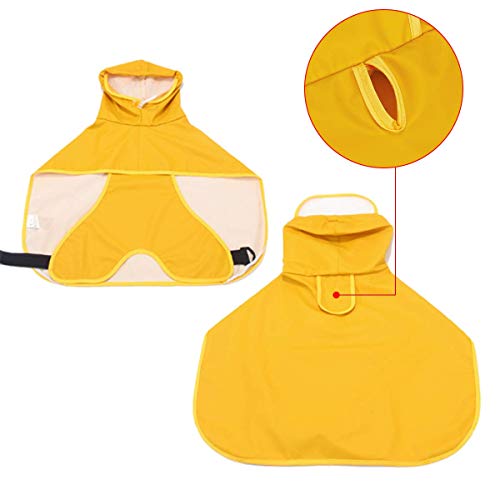 Dociote Impermeable para Perros Mascotas Ajustable Respirante Capa de Lluvia Chubasquero con Capucha & Collar Agujero para Perro pequeño Mediano PU Amarillo