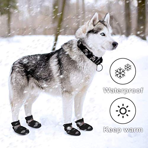 Dociote Zapatos de Perro - Antideslizante Protectores de Patas con Correas Resistente, Impermeables Botas para Perros Medianos y Grandes Negro 7#