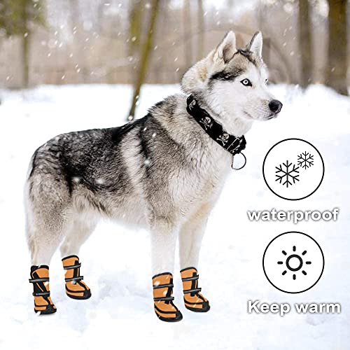 Dociote Zapatos para Perros, 4Pcs Antideslizante Botas con Correas Resistente, Impermeables Protectores de Patas para Perros Medianos y Grandes Naranja M