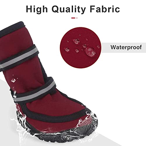 Dociote Zapatos para Perros, 4Pcs Antideslizante Botas con Correas Resistente, Impermeables Protectores de Patas para Perros Medianos y Grandes Rojo XL