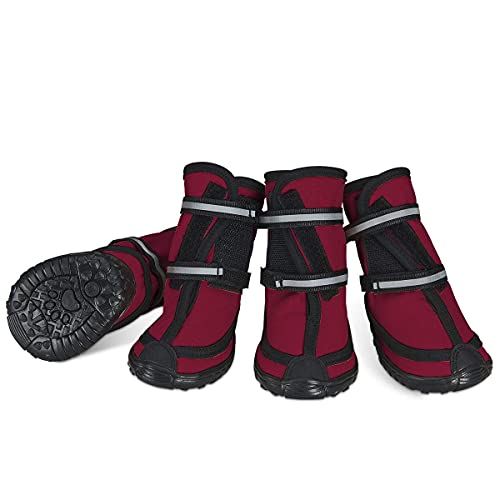 Dociote Zapatos para Perros, 4Pcs Antideslizante Botas con Correas Resistente, Impermeables Protectores de Patas para Perros Medianos y Grandes Rojo XL