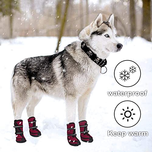 Dociote Zapatos para Perros, 4Pcs Antideslizante Botas con Correas Resistente, Impermeables Protectores de Patas para Perros Medianos y Grandes Rojo XL