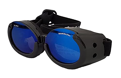 Doggles DGIL-01-XS ILS - Gafas de Sol para Perros, Negro (Shiny Black Frame/Mirror Blue Lens), XS