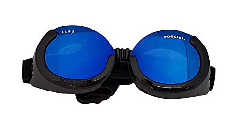 Doggles DGIL-01-XS ILS - Gafas de Sol para Perros, Negro (Shiny Black Frame/Mirror Blue Lens), XS