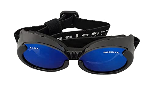 Doggles DGIL-01-XS ILS - Gafas de Sol para Perros, Negro (Shiny Black Frame/Mirror Blue Lens), XS