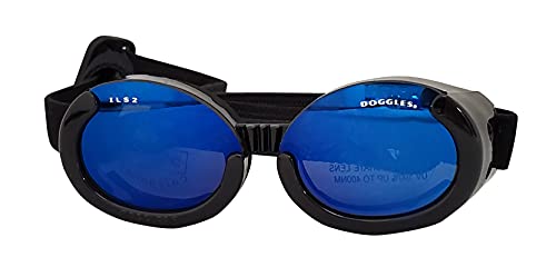 Doggles DGIL-01-XS ILS - Gafas de Sol para Perros, Negro (Shiny Black Frame/Mirror Blue Lens), XS