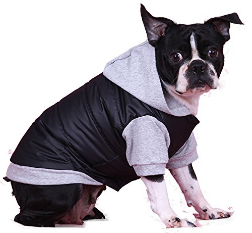 Doggy Dolly W109 Chaqueta para Perros, Impermeable con Capucha, Negro/Gris, Abrigo de Invierno/Chaqueta de Invierno, Talla: XXL