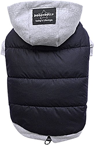 Doggy Dolly W109 Chaqueta para Perros, Impermeable con Capucha, Negro/Gris, Abrigo de Invierno/Chaqueta de Invierno, Talla: XXL