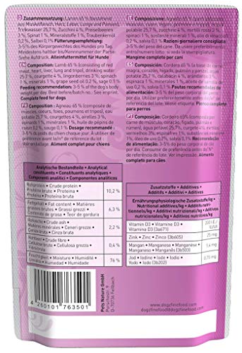 dogz finefood Comida húmeda para Perros - N° 10 Cordero - Comida húmeda para Perros y Cachorros - Sin Cereales ni azúcar - Alto Contenido de Carne, 12 Bolsas de 100 g