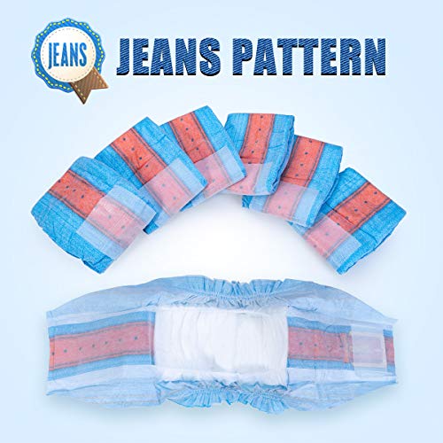 Dono Pañales Desechables para Mascotas para Perros machos Pañales para Perros Cachorros Jeans Estilo Súper Absorbente Pañuelos de Mezclilla Suave para Perros Incontinencia urinaria (S-22Count)