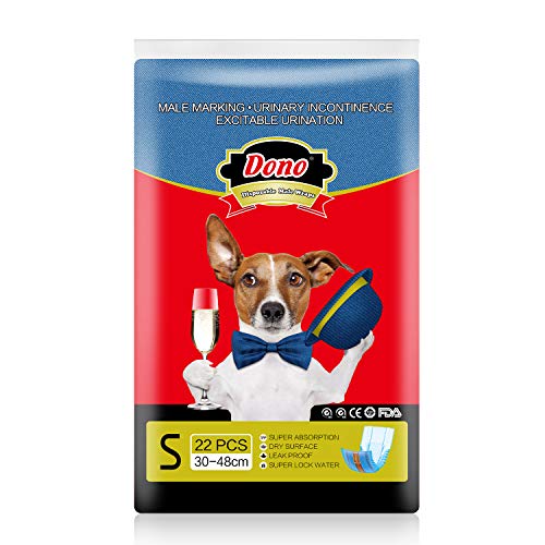 Dono Pañales Desechables para Mascotas para Perros machos Pañales para Perros Cachorros Jeans Estilo Súper Absorbente Pañuelos de Mezclilla Suave para Perros Incontinencia urinaria (S-22Count)