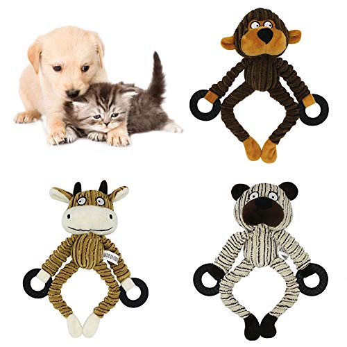 dontdo Juguete de peluche para perros y gatos que muerden y hacen ruido para mascotas, perros, gatos, lindo osito de ganado, mono de peluche, chirriante, interactivo, juguete para morderse