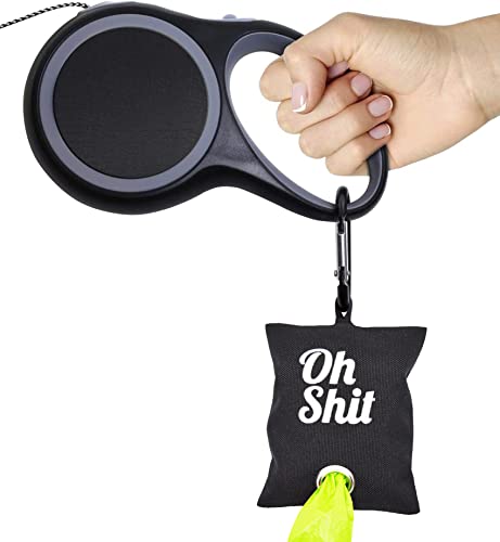 DOOSTY Dispensador de Bolsas de Caca para Perro 'Oh Shit'- Dispensador para Guardar Bolsas de Caca de Perro- Los Mejores Accesorios para Perros- Guarda Bolsas para excrementos para Perros (Negro)