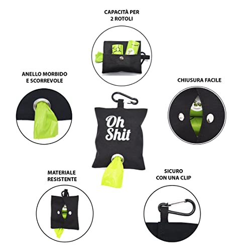 DOOSTY Dispensador de Bolsas de Caca para Perro 'Oh Shit'- Dispensador para Guardar Bolsas de Caca de Perro- Los Mejores Accesorios para Perros- Guarda Bolsas para excrementos para Perros (Negro)