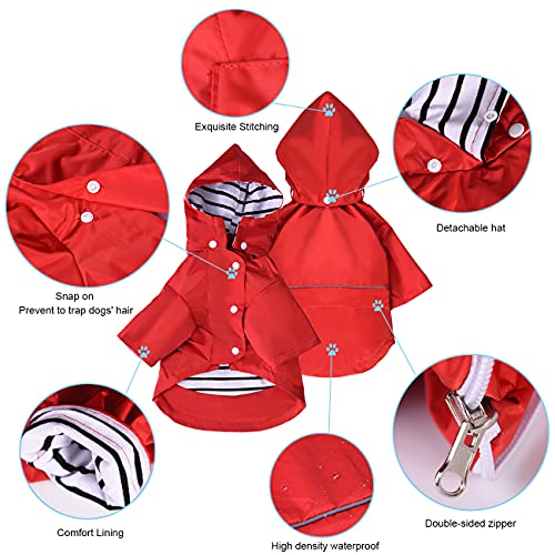 DOZCA - Chubasquero Perro Plegable con Capucha, Poncho Impermeable Perro, Chubasquero Perro Pequeño y Mediano con Correa Reflectante, Manta Impermeable Perro Resistente a la Lluvia (S, Rojo)