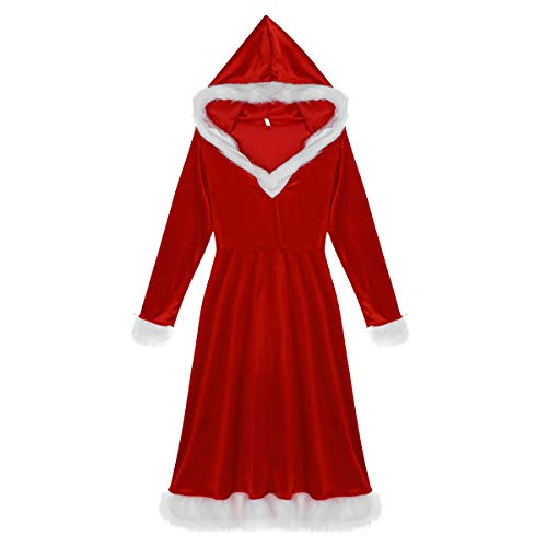 dPois Disfraz Miss Santa Navidad Vestido con Capucha Cosplay Traje de Terciopelo para Mujer Chica Atractiva Sra. Mamá Noel Ropa de Fiesta Navidad Carnaval Vestido Lujo Rojo Medium