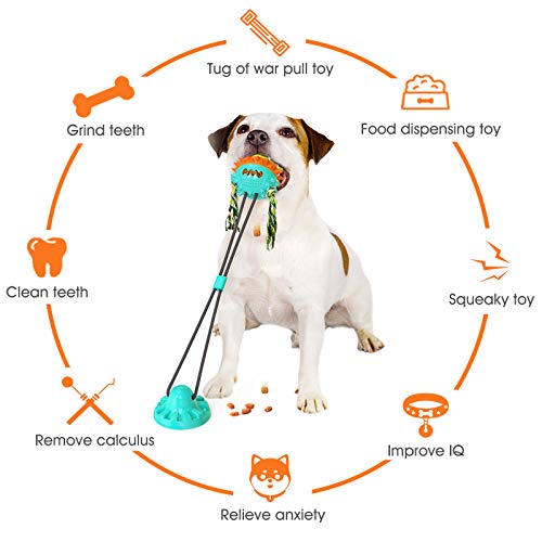 DSHZHM Juguete Interactivo para Perros con Ventosa, Juguetes para Perros Resistentes con Pelota, Juguete Masticable Molar para Perros,Limpieza de Dientes y Dispensador de Comida para Perros