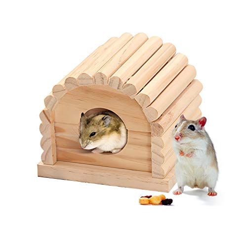 DUANY STORE Mini casa de hámster de madera, 11 x 10 x 9 cm, hábitat de anidación de animales pequeños, casa de hámster de madera, juguetes masticables