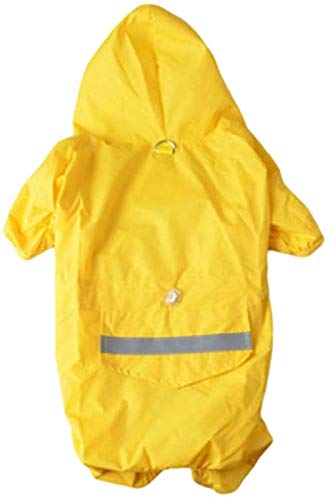 Ducomi Animal House – Impermeable Perro Talla Pequeña y Media – Capa de Lluvia para Perros con Cierre de Botones Clip y Capucha – Abrigo con Banda Reflectante de Seguridad (L, Yellow)